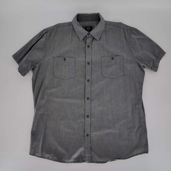 Lee Mens Light Gray Grey Button Down Short Sleeve Shirt w Pockets- Size XL - GUC - Picture 6 of 9